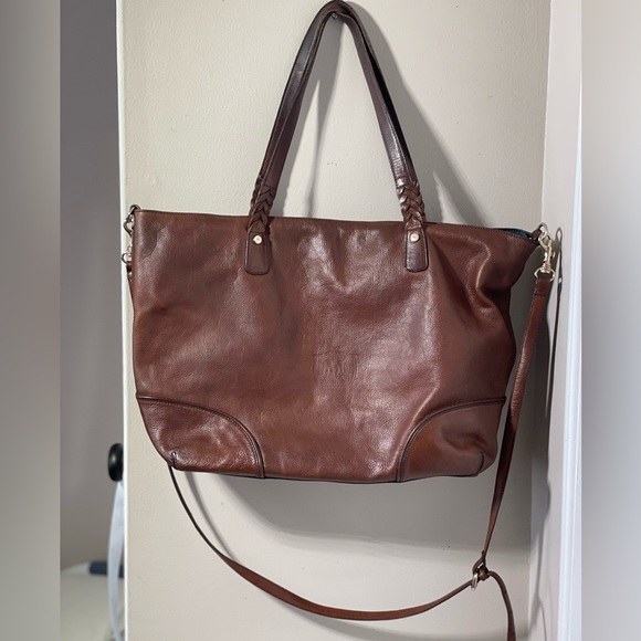 MASSIMO DUTTI cognac leather large tote with crossbody strap - Picture 1 of 5